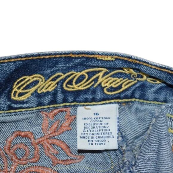 Old Navy Denim Blue Jean Skirt Embroidered Distressed Plus Size - Picture 6 of 8